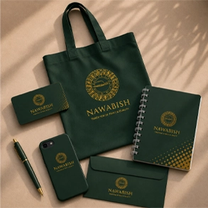 Creative visual branding design services showcasing consistent logo placement on marketing merchandise